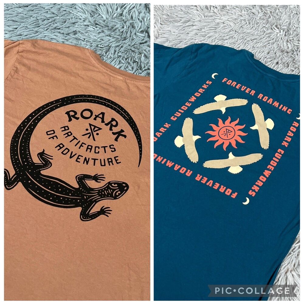 Roark Shirt Small Blue Brown Premium Tee Garment Dyed Nature Pullover 2 Set Mens